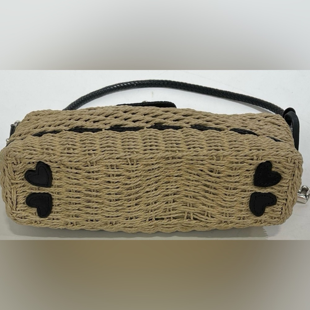 Brighton Wendy Woven Straw Jute & Black Leather Shoulder Bag Handbag Heart Charm - Picture 4 of 10